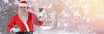 Santa Claus in Winter ringing bell Stock Photo