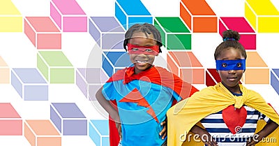 Superhero children with colorful geometric pattern Stock Photo