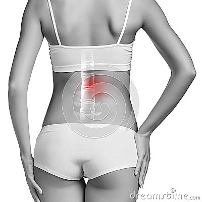 Digital composite of woman with back pain Stock Photo