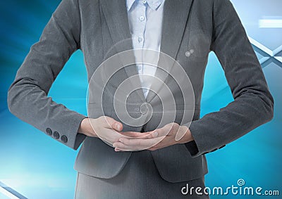 Woman cupping hands and interacting with transition effect Stock Photo