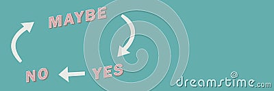 Yes No Maybe with arrows graphic on blue background Stock Photo