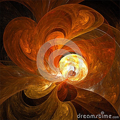 Digital computer fractal art abstract fractals orange flames with yellow center Stock Photo