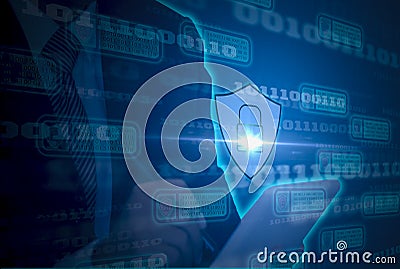 Digital concept cyber security and computer crime and prevention of Internet-based attack with block chain technology, Businessman Stock Photo