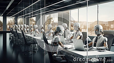Digital conference with bots in modern building created with Generative AI Stock Photo