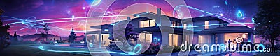 Digital Connected Suburban Communty, Interactive Smarthome, Smart Homes and Connected Society Concept Generative AI Stock Photo