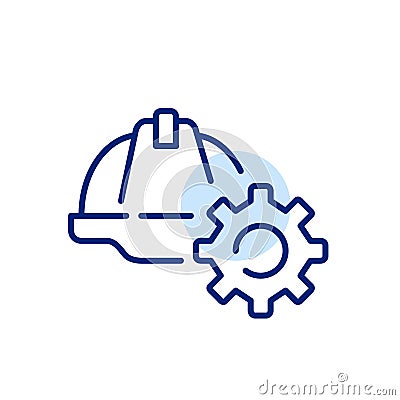 Digital construction toolkit Icon. Hard hat and cogwheel. Website customization and configuration. Pixel perfect icon Vector Illustration