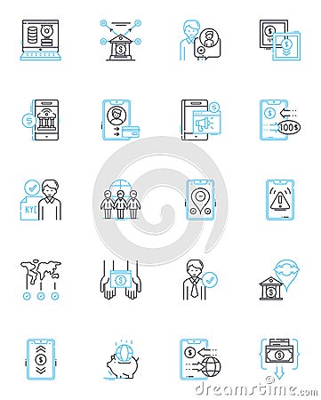 Digital contracts linear icons set. E-contracts, Electronic signatures, Secure, Authenticity, Paperless, Enforceable Vector Illustration