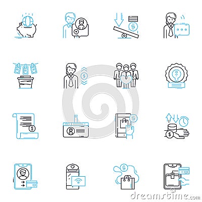 Digital contracts linear icons set. E-contracts, Electronic signatures, Secure, Authenticity, Paperless, Enforceable Vector Illustration