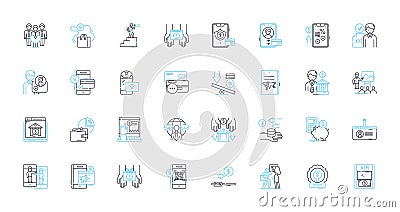 Digital contracts linear icons set. E-contracts, Electronic signatures, Secure, Authenticity, Paperless, Enforceable Vector Illustration