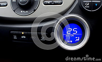 Digital controller display of air conditioner in car interior wi Stock Photo