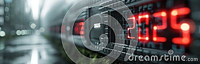 Digital Countdown Timer Displaying 20025 in Urban Setting at Night Stock Photo