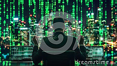 digital cryptocurrency trader analyzing market data, Binary Code Stock Photo