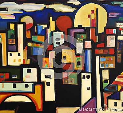 Digital cubism, array of human faces pieced together, each face encoded with binary numbers, hint of Picasso, vibrant colors Stock Photo