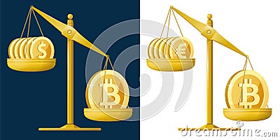 Digital currency. Bitcoin weighs more and more in comparison wi Vector Illustration