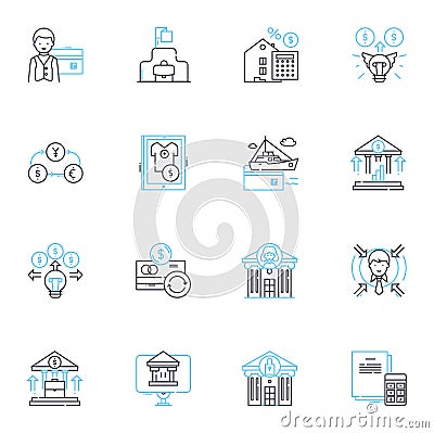 Digital currency linear icons set. Cryptocurrency, Blockchain, Litecoin, Ethereum, Mining, Wallets, Trading line vector Vector Illustration