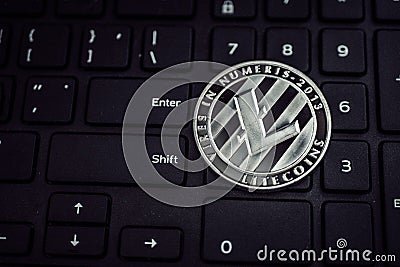 Digital currency physical silver litecoin coin Stock Photo