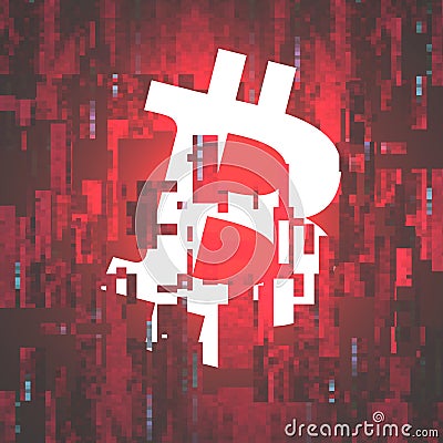 Digital Currency Symbol Bitcoin on Corrupted Pixel Background - Vector Illustration