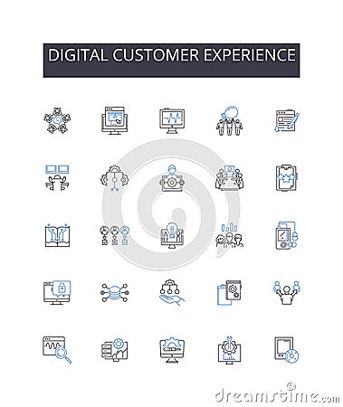 Digital customer experience line icons collection. Planning Organizing Gathering Scheduling Arranging Prepping Vector Illustration