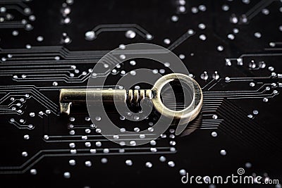 Digital cyber safety or security encryption concept, small metal Stock Photo