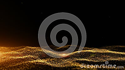 Digital cyberspace futuristic, Gold color particles wave flowing with bokeh and light, Lines and dots connection abstract Stock Photo