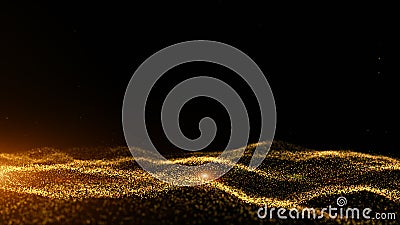 Digital cyberspace futuristic, Gold color particles wave flowing with bokeh and light, Lines and dots connection abstract Stock Photo