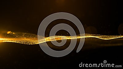 Digital cyberspace futuristic, Gold color particles wave flowing with lines and dots connection, motion looping Stock Photo