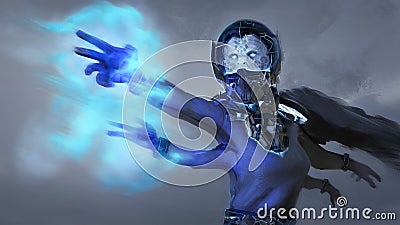 Digital 3d illustration of an alien mage casting a magic spell at an off camera danger - fantasy painting Cartoon Illustration