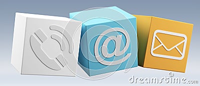 Digital 3D printed plastic cube contact icon 3D rendering Stock Photo