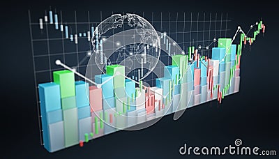 Digital 3D rendered stock exchange stats and charts Stock Photo