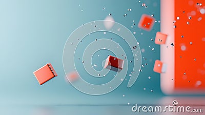 Digital data breaking apart abstract visualisation, background with vibrant colours and copy space. Stock Photo