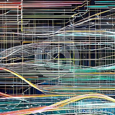 1188 Digital Data Flow: A futuristic and high-tech background featuring a digital data flow with flowing lines, data nodes, and Stock Photo
