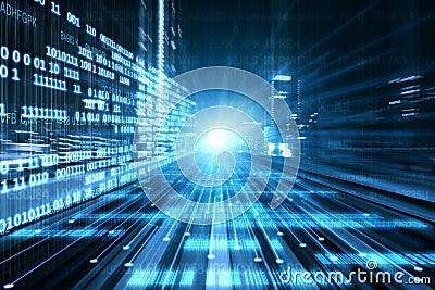 Digital data flow on road with motion blur to create vision of fast speed transfer Stock Photo