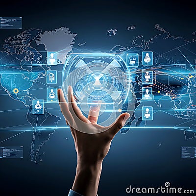 Digital Data Highways: Encrypted Global Networks with Strong Security Shields. Stock Photo