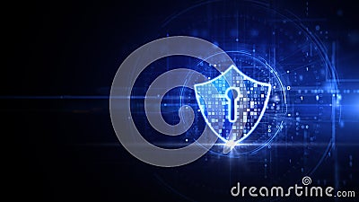 Digital Data Network Protection, Blue Shield Icon Cybersecurity, Future Technology Digital Data Global Network Connection Abstract Stock Photo