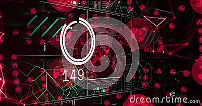 Digital data processing image over red and green graphical interface with numbers Stock Photo