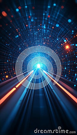 Digital Data Stream, Cyber Global Communication and Coding in Abstract Visualization with Fast Speed Stock Photo