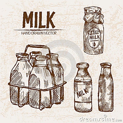 Digital detailed line art fresh milk Cartoon Illustration