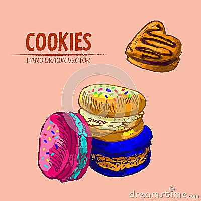 Digital detailed line art macarons Cartoon Illustration