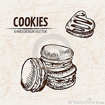 Digital detailed line art macarons Cartoon Illustration