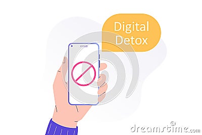 Digital Detox Concept. Unplugging the phone and being offline. Staying away from stress and anxiety. Abandoning gadgets, devices, Vector Illustration
