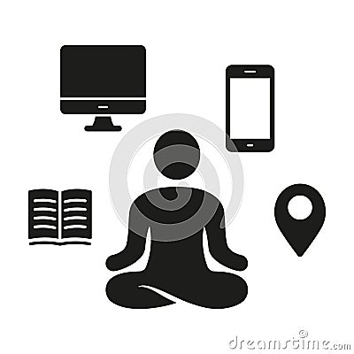 Digital Detox and Yoga Silhouette Icon. Social Media Detoxification Sign. Wellness, Relax, Healthy Lifestyle Glyph Vector Illustration