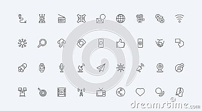 Digital device, technology for online connection and data exchange line icon set Vector Illustration