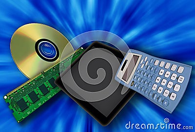 Digital devices on a blue background Cartoon Illustration