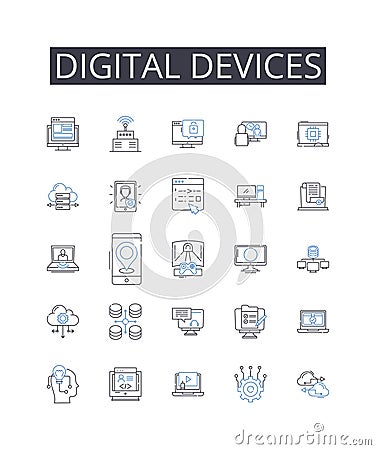 Digital devices line icons collection. Electronic gadgets, Advanced technology, Cyber appliances, Virtual devices Vector Illustration