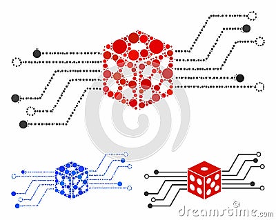 Digital dice circuit Composition Icon of Round Dots Vector Illustration