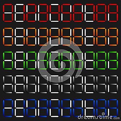 Digital display of digits, numbers, numberals. Scoreboard, digital clock, stopwatch numbers Vector Illustration