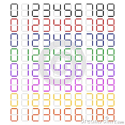 Digital display of digits, numbers, numberals. Scoreboard, digital clock, stopwatch numbers Vector Illustration