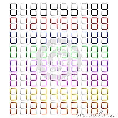 Digital display of digits, numbers, numberals. Scoreboard, digital clock, stopwatch numbers Vector Illustration