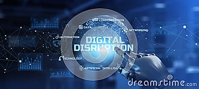 Digital Disruption Business Transformation Innovation technology concept. Robotic arm 3D Rendering. Stock Photo