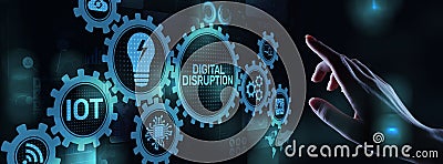 Digital Disruption. Disruptive business ideas. IOT, network, smart machines, big data, cloud, analytics, web-scale IT AI Stock Photo